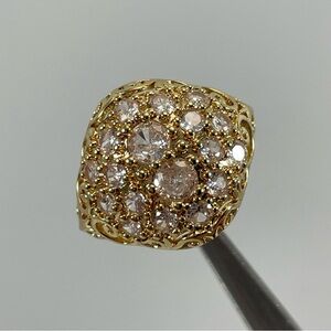 Ring Art Deco Vintage Look White Diamond CZ Micro Paved Gold Tone Plated Boho